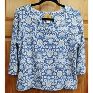 Ruby Rd Women's Large Top Stretch Knit 3/4 Sleeves Rhinestones & Beads